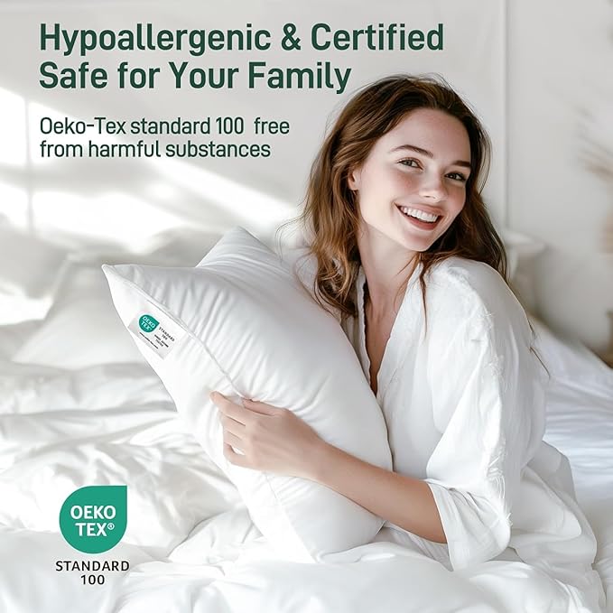 Hypoallergenic Bamboo Viscose Breathable Pillow withDown Alternative Filling, Standard/Queen Size, Fluffy Luxury Hotel Quality, Oeko-Tex Certified, Machine Washable
