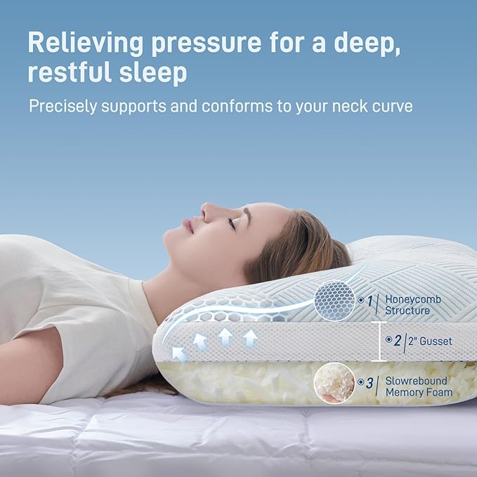 Shredded Memory Foam Cooling Soft Bamboo Viscose Pillows King Set of 2, Adjustable Hypoallergenic Hotel Quality Pillows for Stomach, Back and Side Sleeper, Oeko-TEX Certified