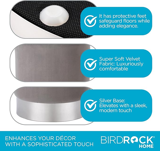 BIRDROCK HOME Round Ottoman Foot Stool – Soft Padded Modern Stool Design – Ideal for Living Room, Bedroom – Compact Footrest, Vanity Chair, Small Furniture – Foam Seating, Decorative Accent (Grey)