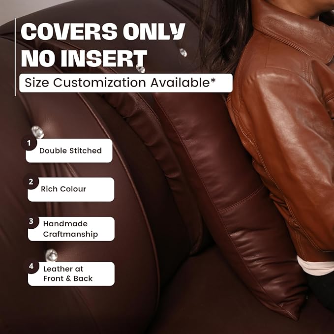 D DOLLY LAMB Lambskin Leather Pillow Cover - Sofa Cushion Case - Decorative Throw Covers for Living Room & Bedroom, 18x18 Inches - Dark Brown Plain Pack of 1
