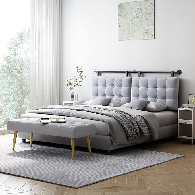 King Headboard Headboards for Adjustable Beds Backboard Wall Mounted Headboard with Gray Button Tufting Hanging Head Board for Bedroom(Gray, King)