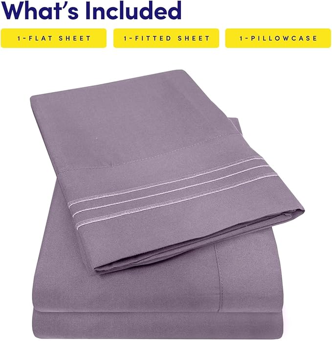 Sweet Home Collection 3Pc Twin XL Sheet Set, Plum - Microfiber Bed Linen Set, Deep Pocket, Wrinkle & Fade Resistant, 1500 Thread Count, No Ironing Necessary