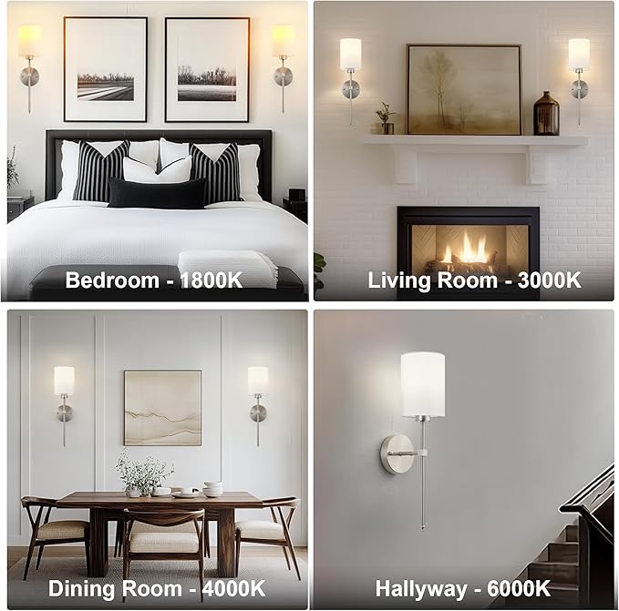 Battery Operated Wall Sconces Set of Two,Wireless Rechargeable Wall Light With Remote Control, Dimmable, Amber Light/Warm White/Natural White/Daylight/RGB,Timer,for Living Room,Bedroom,Entryway,Nickel