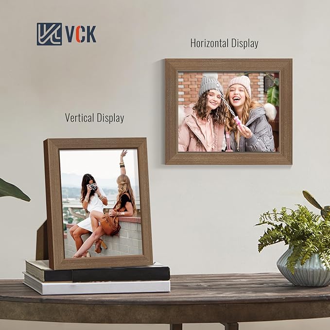 VCK 8x10 Brown Picture Frames 3 Pack, High-End Wood Wide Border Poster Frame,Tabletop & Wall Hanging, Multi-Directional Display Family Photos, Office Prints, Studio/Gallery/Home Artwork