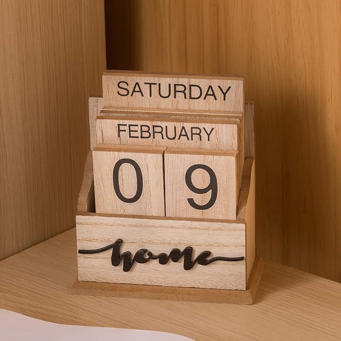 Block Calendar for Desk, Wood Month Date Display Blocks for Teachers, Students, Classroom, Rustic Farmhouse Office Decor, Desk Accessories (4.5 x 6 In)