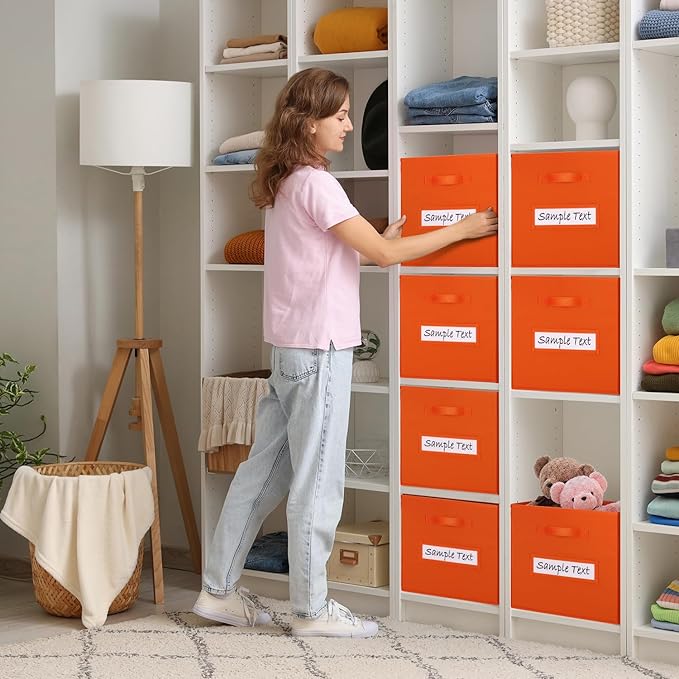 artsdi 11x11 storage cube bins (Set of 10) Foldable Fabric storage cubes with 10 Labels Window Cards & a Pen,11 inch cube storage bin,Closet Organizers for Shelves,Cubby Organizer Boxes,Orange