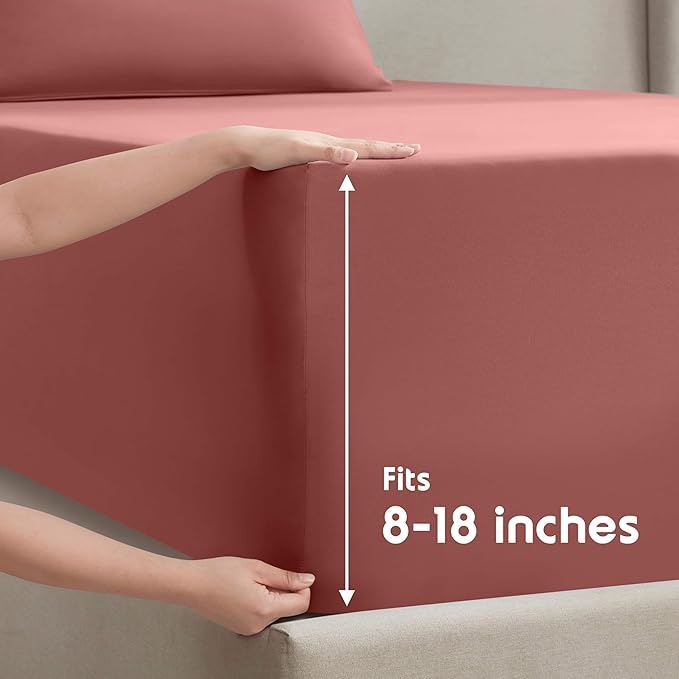 Nestl King Sheet Set - Luxury 1800 Ultra-Soft Microfiber King Bed Sheets - Double Brushed - Deep Pockets - Easy Fit - 4 Piece Set - Bedding Sheets & Pillowcases (King, Pink Clay)