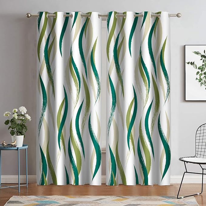 White Green Curtains Geometric Art Modern Abstract Aesthetic Blackout Curtains Sage Green Window Drape for Bedroom Living Room 52x84Inch 2 Panels Set Grommet CLME007