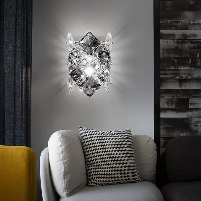 Modern Crystal Wall Sconces,Chrome Wall Light Fixtures,Luxury Indoor Wall Lamp,K9 Crystal Vanity Wall Mount Lamps,Industrial Sconce Lighting for Bathroom Living Room,Bedsides,Hallway,Bedroom