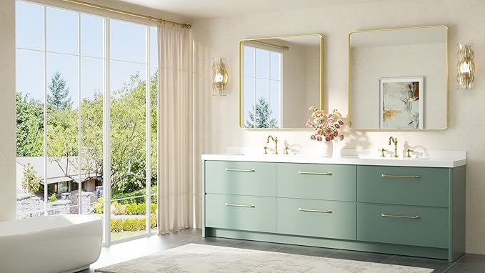 TETOTE Gold Framed Mirror 36 x 36 Vanity Mirrors for Wall Decor Brushed Gold Bathroom Mirrors, Tempered Glass, Modern Farmhouse Wall Mounted Mirror for Decorative(Horizontal/Vertical)