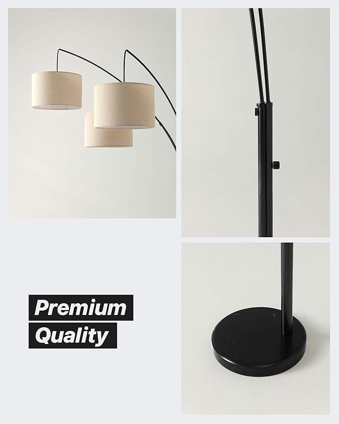 Brightech Trilage Arc Floor Lamp for Living Room, Multi Head Tree Floor Lamp for Bedroom, 3 Lights Standing Lamps Hanging Over The Couch - Black