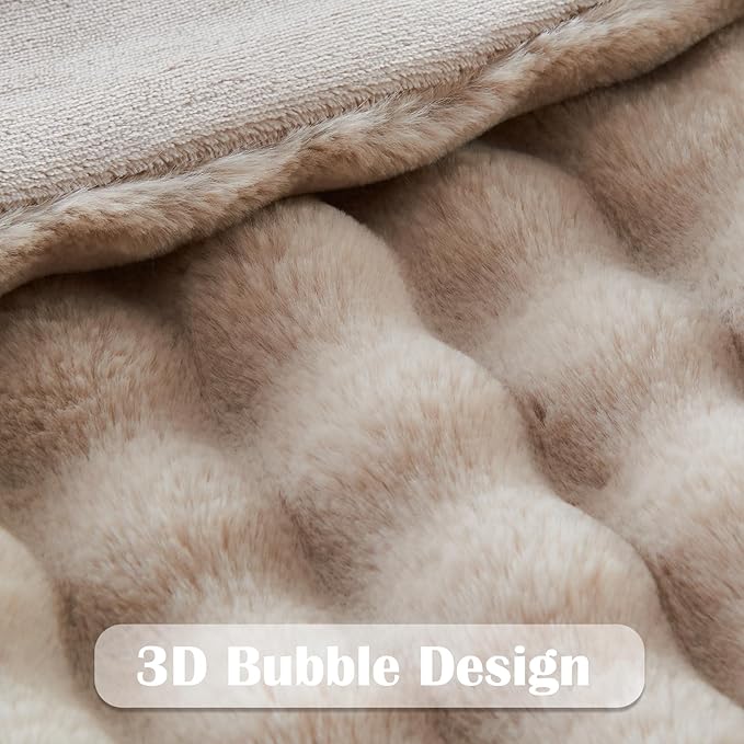 NEWCOSPLAY Faux Fur King Blanket Linen Bubble Blanket Thick Warm Soft for Couch Sofa Bed 550GSM (Linen, King(90"x110"))