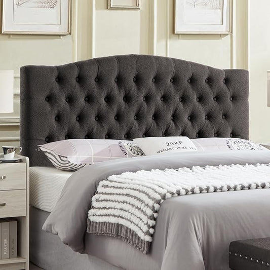 24KF Boucle Upholstered Tufted Button Queen Headboard and Comfortable Fashional Padded Queen/Full Size headboard,6025-Q-Boucle-Dark Gray