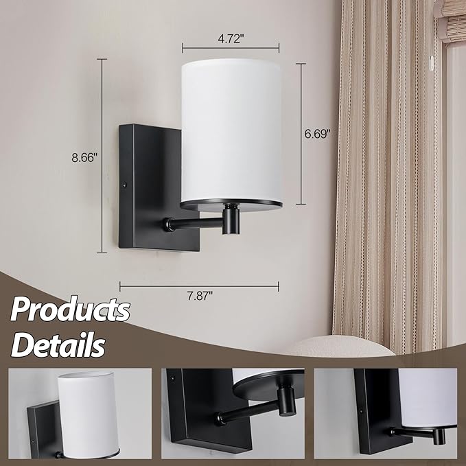 TERLEENART Battery Operated Wall Sconce Set of Two,13 RGB Colors Dimmable Rechargeable Wall Sconces with Remote Control,Wall Lights with Cylinder White Fabric Shade for Bedroom Living Room