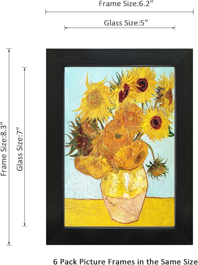 5X7 Picture Frame Set of 6 with Real Glass for Pictures 4x6 with Mat or 5x7 Without Mat, Wall or Tabletop Gallery Photo Frames in Black