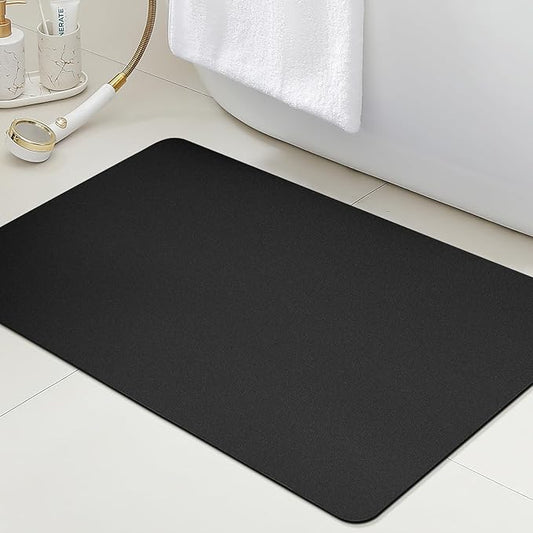 Ultra Thin Non-Slip Bath Mat Fit Under Door, Upgrade Backing Non Slip Bath Mat, Quick Dry Ultra Absorbent Bathroom Rugs, Machine Washable Bath Mats for Bathroom, Bathtub & Kitchen, Black, 36"x24"