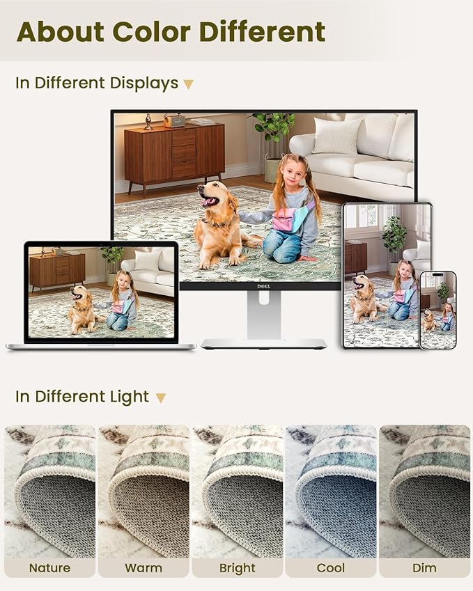 HOMFINE Machine Washable Rug 9'x12' - Vintage Design Area Rugs with Non Slip Rugs for Living Room Bedroom Floral Print Rug Carpet Stain Resistant, Home Decor Office Area Rug, Beige Green