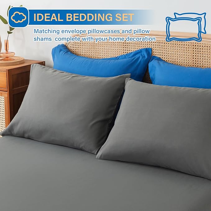 Cosybay Bed in a Bag King Comforter Sets 7pcs All Season Solid Down Alternative Bedding Sets Blue and Grey with Comforter, Pillow Shams, Flat Sheet, Fitted Sheet and Pillowcases