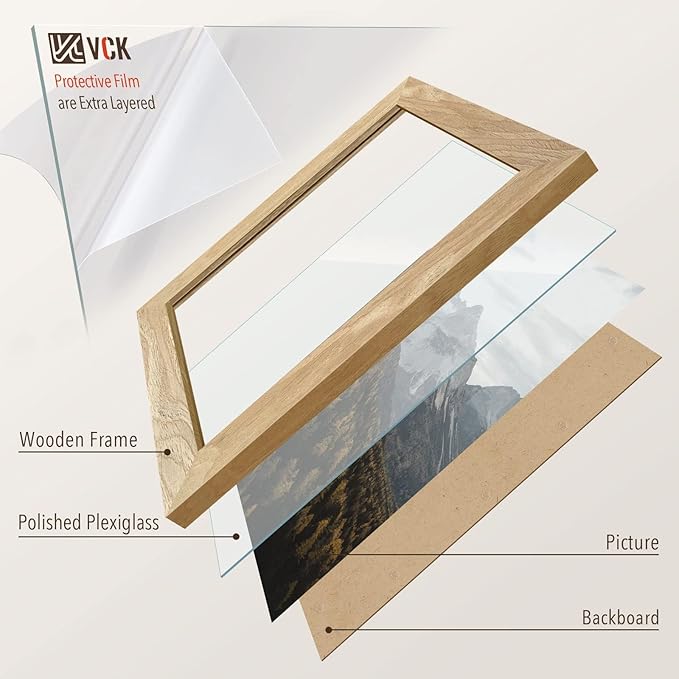 VCK 8.5x11 Natural Picture Frames 3 Pack, High-End Wood Wide Border Poster Frame,Tabletop & Wall Hanging, Multi-Directional Display Family Photos, Office Prints, Studio/Gallery/Home Artwork