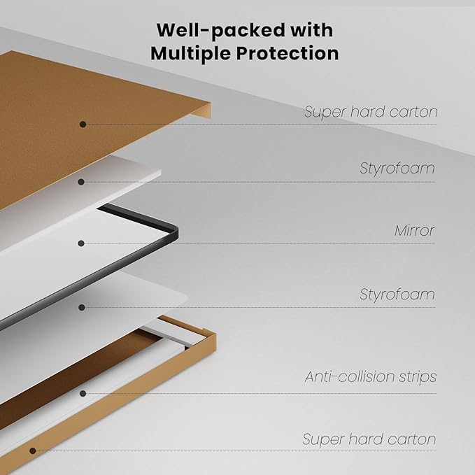 Gold Bathroom Mirror, 36x36 Inch Brushed Gold Metal Frame Mirror for Wall, Rounded Rectangle Bathroom Vanity Mirror, Tempered Glass, Anti-Rust, Horizontal/Vertical