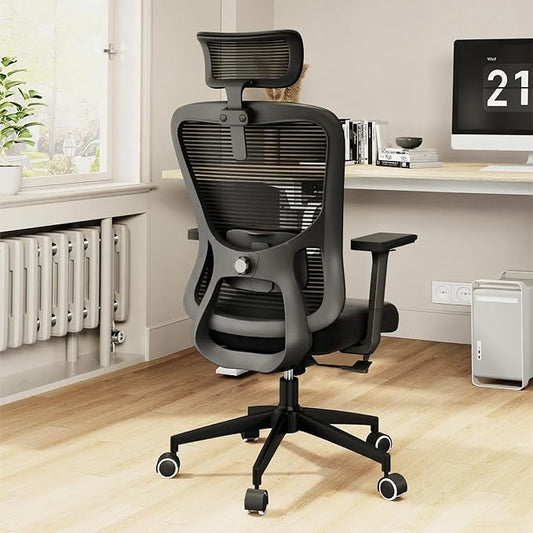 Ergonomic Office Chair - 350LB Mesh Office Chair with Adjustable Lumbar, High Back Computer Desk Chair with 3D Armrests, Comfy Chair with 2D Headrest & Tilt Function for Study, Work, Gaming