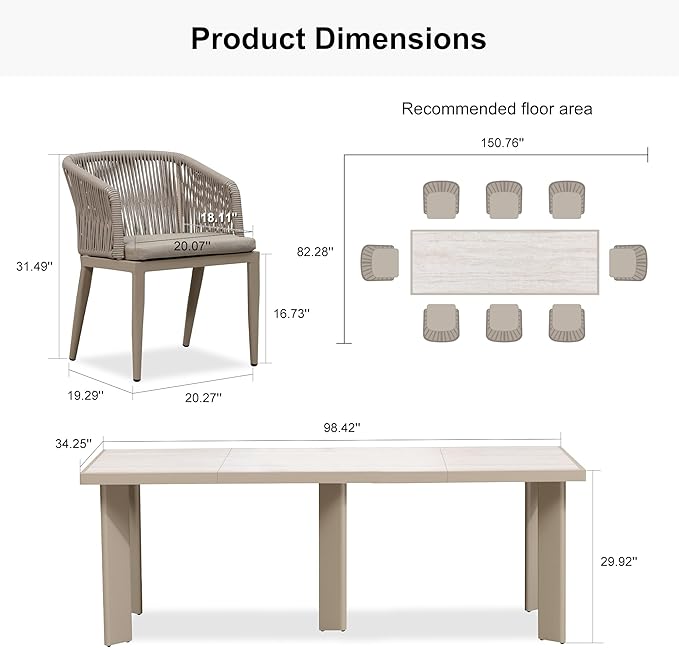 PURPLE LEAF 9 Pieces Outdoor Dining Set Patio Table and Chairs Set Aluminum Rattan Wicker Patio Furniture Set for Lawn Backyard Deck Champagne