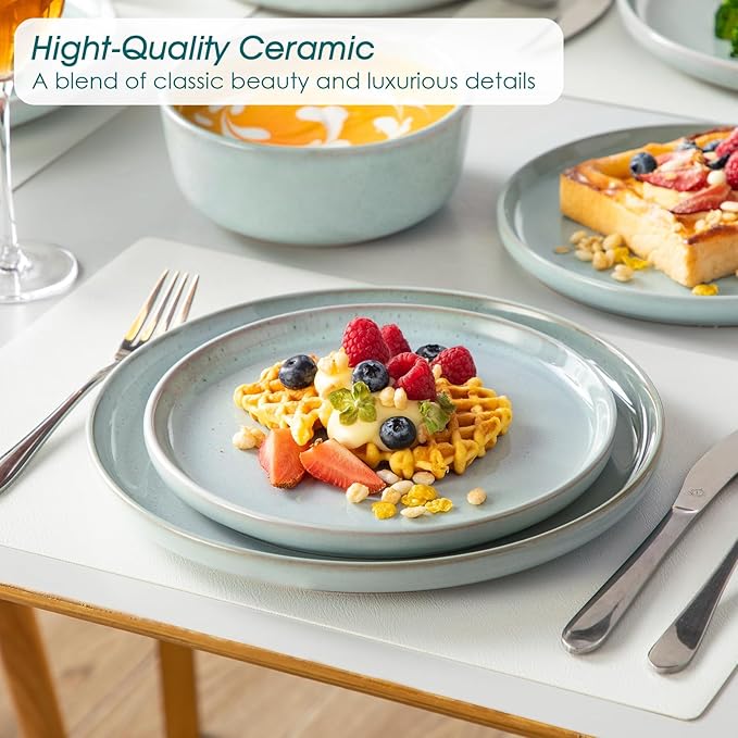 vancasso ANYA 18 Pieces Plates and Bowls Set, Mint Green Dinnerware Sets, Reactive Glaze Dishes Set for 6, Ceramic Dishware Sets Kitchen Dinner Set, Microwave & Dishwasher Safe