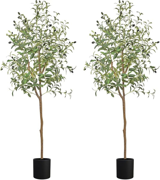 ANTING 5FT Artificial Olive Tree - Large Fake Plant with 792Leaves and 44Fruits - Silk Plants for Home Decor Indoor - 2 Pack