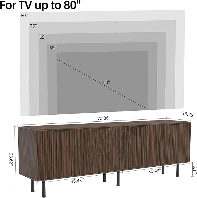 TV Stand for TVs up to 80 Inch,Mid Century Modern TV Console,TV Stands for Living Room & Bedroom,Entertainment Center with Storage,Entertainment Stand,TV Cabinet for 55,60,65,70,72,75,80 Inch TV