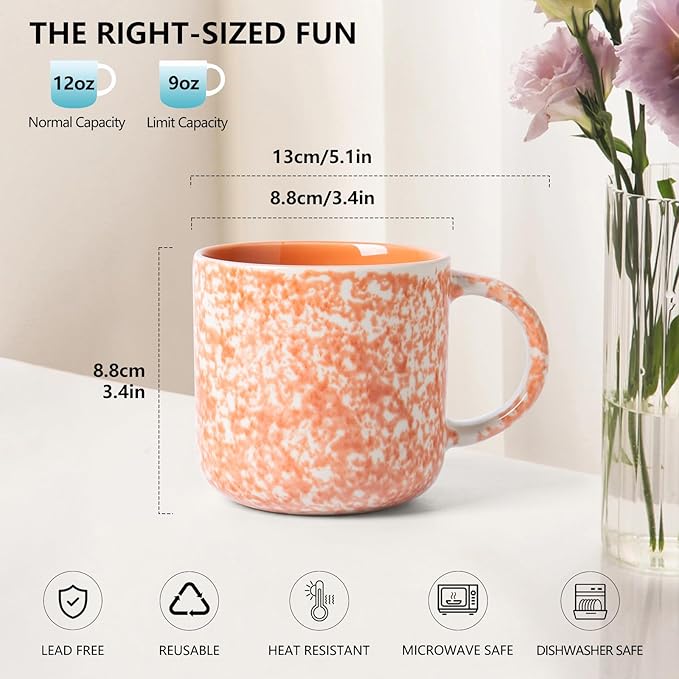 MONITO 12 OZ Coffee Mugs Set of 4, Ceramic Coffee Mugs,Modern Coffee Mugs Set with handle for Tea/Latte/Cappuccino/Milk/Cocoa. (Orange, 4 Count（Pack of 1)