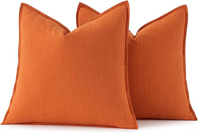 MIULEE Fall Decorative Linen Pillow Covers 18x18 Inch Orange Boho Farmhouse Neutral Couch Throw Pillows for Bed Pack of 2 Accent Modern Pillowcase Summer Sofa Livingroom Home Decor