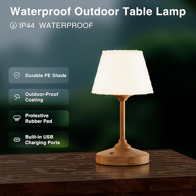 Table Lamp Cordless Battery Operated Lamp Waterproof,Desk Bedside Table Lamps for Bedroom, Outdoor Cordless Rechargeable Touch Lamps for Night Stands, 5000mAh LED Night Light for Living Room