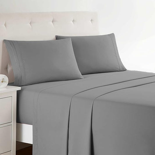 Clara Clark Bed Sheets, Premier 1800 Series Bed Sheet Set, Deep Pocket, Wrinkle, Fade, Stain Resistant, Luxury Soft Bedding Sheets & Pillowcases, King, Frost Grey