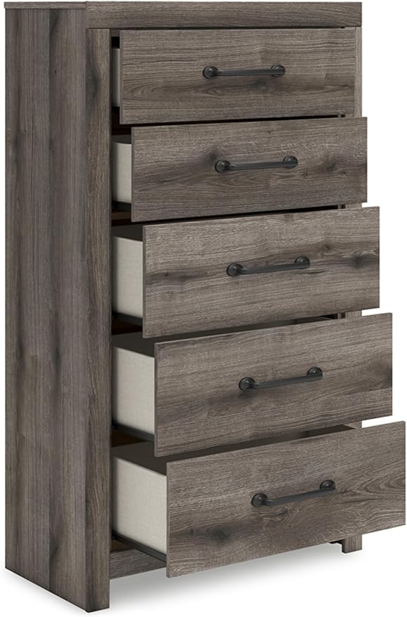 Signature Design by Ashley Urbanoore Rustic 5-Drawer Chest of Drawers with Safety Stop, Gray