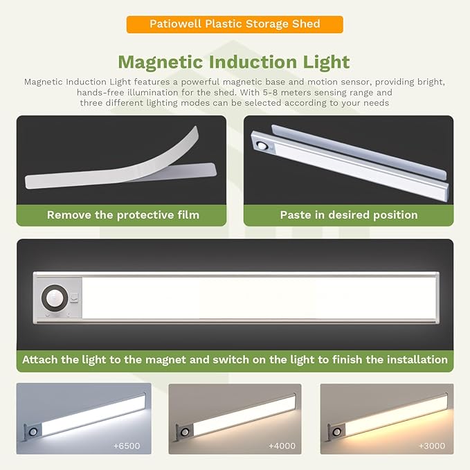 Patiowell 8 x 8 FT Resin Outdoor Storage Shed with Floor, Large Shed with Light and Lockable Door for Garden, Backyard, Tool Storage Use, Easy to Install in Beige (Kick-it Shed)