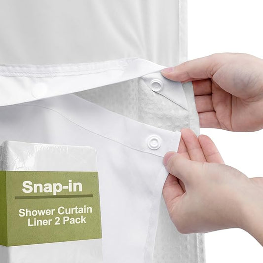 YellyHommy Waterproof Fabric Snap in Shower Curtain Liner Replacement with 2 Magnets71 W x 55" L for 72" W x 75" L No Hook Shower Curtain - Removable & Detachable to Wash 2PCS