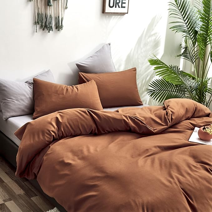 CLOTHKNOW Pumpkin California King Comforter Set 3Pcs Brown Rust Bedding Comforter Sets Soft Terracotta Comforter Caramel Comforter with 2 x Pillow Cases