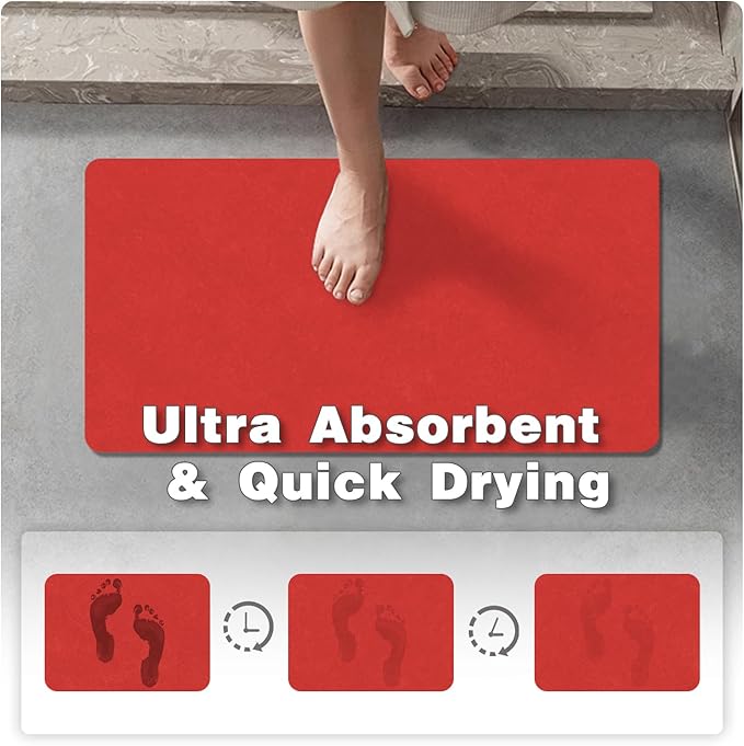 Christmas Bath Mat, Red Bathroom Rugs Non Slip Washable Thin Absorbent Bath Mat Fits Under Door Bathroom Floor Mat Perfect for Bath, Shower, or Sink 36"x48" Red