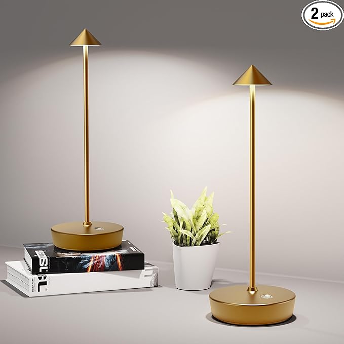 Cordless Table Lamps Rechargeable, 6000mAh Battery Operated LED Desk Lamp Outdoor Waterproof Portable Touch Dimmable Table Night Light for Patio Restaurant Dining Home Set of 2 Bronze