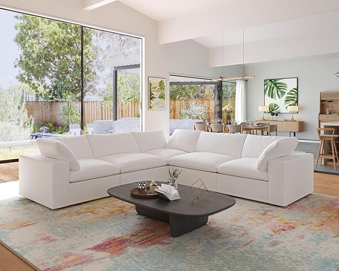 JACH V-Shaped Couch Sectional for Living Room, 5-Seats Modular Convertible Sectional Sofas Couches, Couch Cushion Covers Removable, Cloud Sofa for Living Room, Apartment (White)