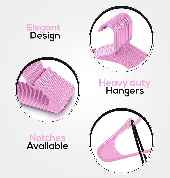 Utopia Home Plastic Hangers 30 Pack - Perfect Space Saving Clothes Hanger - Durable and Strong - Perfect Closet Organizers with Shoulder Grooves (Pink)