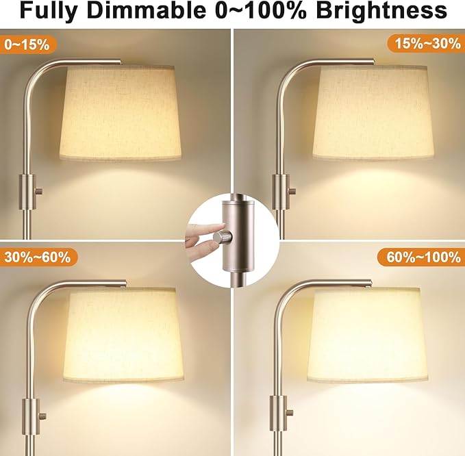 Ambimall Fully Dimmable Floor Lamp - Floor Lamps 9W LED Light Bulb, Standing Lamp for Living Room with Adjust Head, Modern Standing Light Rotary Switch, Tall Lamp for Bedroom(Sand Gold and Light Beige