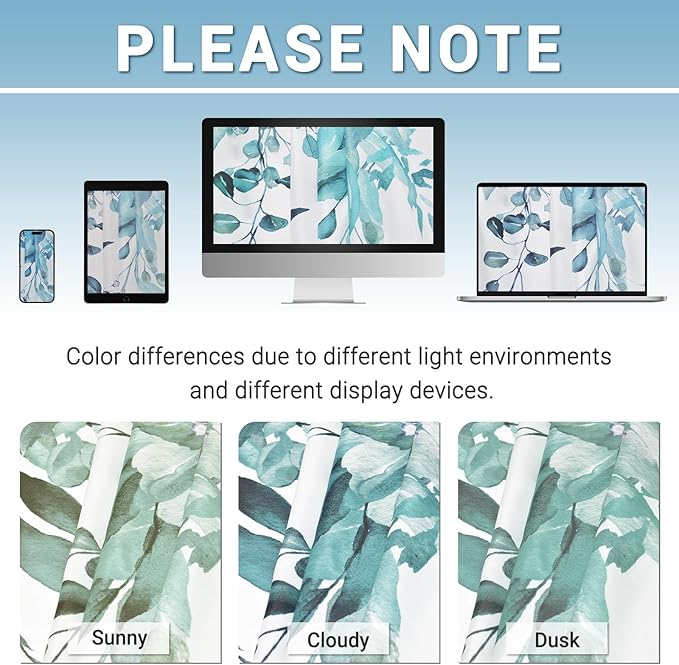 No Hook Shower Curtain with Snap in Liner - Eucalyptus Shower Curtain - Washable Waterproof Inner Liner, Plants Seaweed Green Leaves Modern Shower Curtains - Machine Washable, 71 x 74