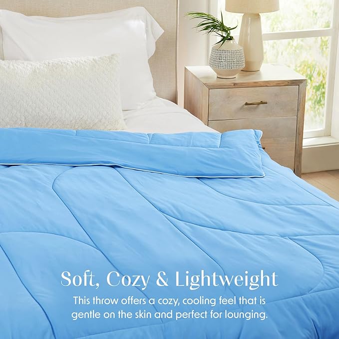 Springtree Home Luxury Viscose from Bamboo Blanket & Comforter | Viscose from Bamboo Twin Size Blanket- 60" x 90" | Cooling Blanket & Comforter | Breathable & Lightweight | Twin - Cool Blue