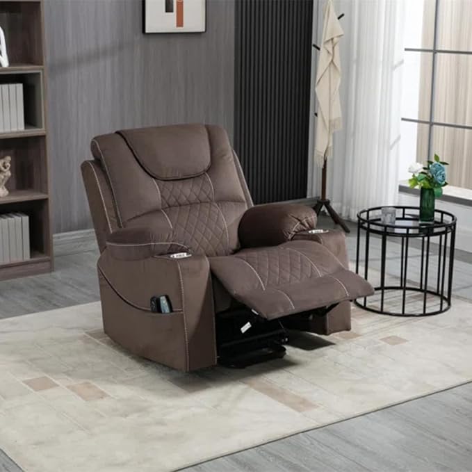 Lay Flat Power Lift Recliner, Heavy Duty Recliners 400lb Extra Big, Lift Recliner with Heat and Massage for Elderly, A Tall Fat Person, Lazyboy Sleeping (Velvet Brown)