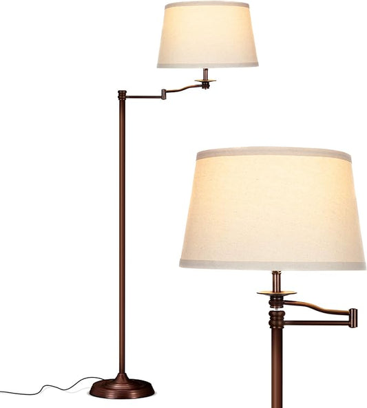 Brightech Caden LED Floor Lamp - Tall Standing Lamp with Swing Arm for Living Rooms & Offices - Industrial Bronze