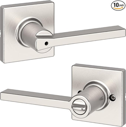 Kwikset Casey Interior Privacy Door Handle with Lock, Door Lever for Bathroom and Bedroom, Satin Nickel Reversible Keyless Turn Lock, with Microban Protection (Pack of 10)