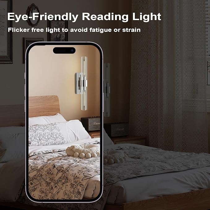 Wall Light Fixtures,Industrial Wall Sconces Clear Glass Wall Mount Sconce, Chrome Nickel Bathroom Vanity Light, Wall Lamp for Living Room Bedroom Hallway(Bulb Included)