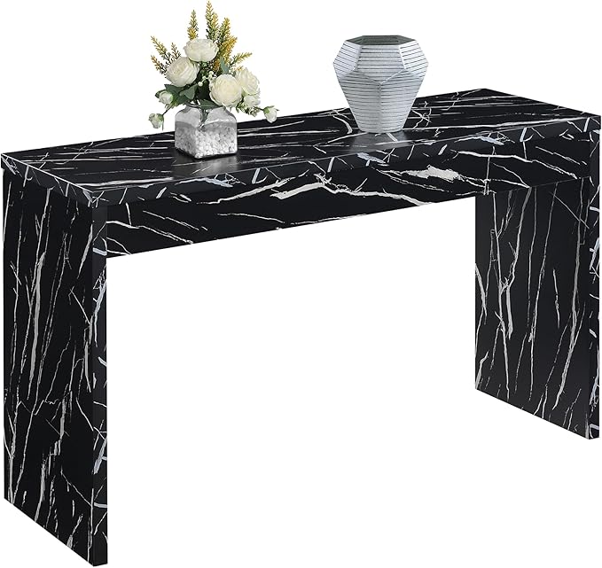 Convenience Concepts Northfield Hall Console Table 48" - Modern, Minimalist Narrow Sofa Display Accent for Contemporary Living Room, Entryway, or Hallway, Black Faux Marble