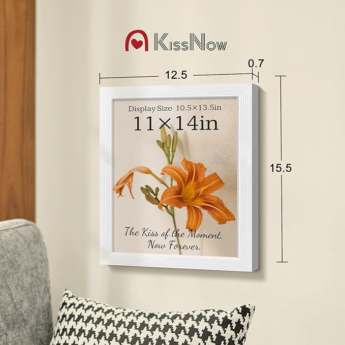 11x14 Picture Frame 4 Pack, White Solid Wood, Wall Gallery Poster Frame